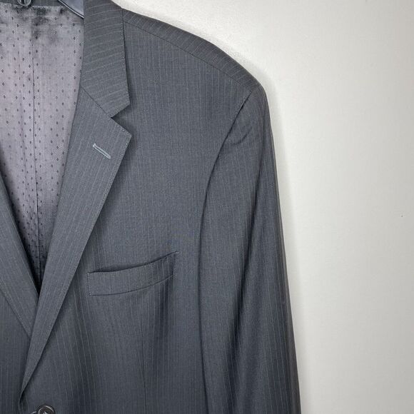 HUGO BOSS Suit Jacket Mens 44R 2-Button Gray Pinstripe Virgin Wool Super 100 - Picture 2 of 11